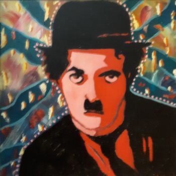 Painting titled "Charlie Chaplin" by Justin Myers, Original Artwork, Oil
