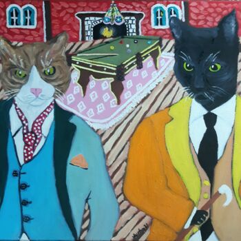 Painting titled "cool cats" by Justin Myers, Original Artwork, Oil