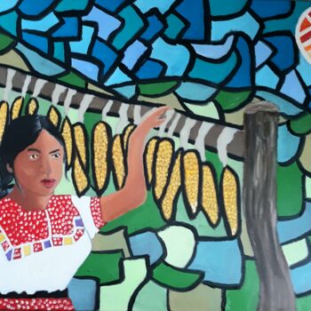 Peinture intitulée "Mayan girl" par Justin Myers, Œuvre d'art originale, Huile