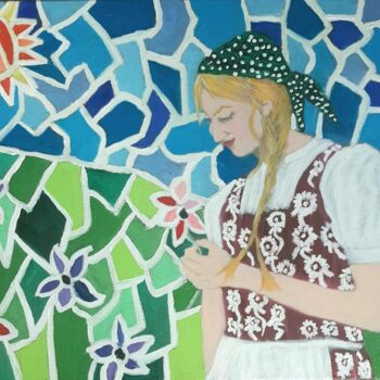 Pintura titulada "Bavarian girl" por Justin Myers, Obra de arte original, Oleo