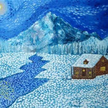 Peinture intitulée "cabin in winter" par Justin Myers, Œuvre d'art originale, Huile