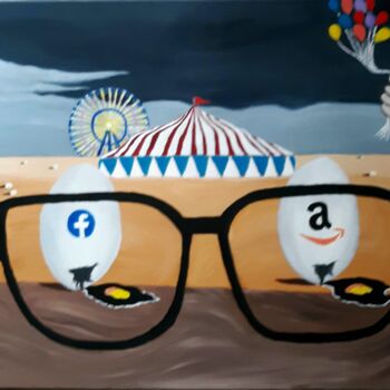 Painting titled "rotten eggs at the…" by Justin Myers, Original Artwork, Oil