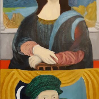 Schilderij getiteld "Mona Lisa and DaVin…" door Justin Myers, Origineel Kunstwerk, Olie