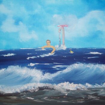 Painting titled "ocean bath" by Justin Myers, Original Artwork, Oil