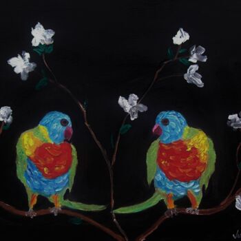 Pittura intitolato "parrots" da Justin Myers, Opera d'arte originale, Olio
