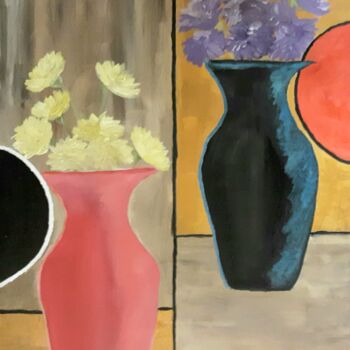 Картина под названием "two vases" - Justin Myers, Подлинное произведение искусства, Масло