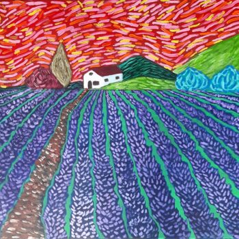 Painting titled "purple fields" by Justin Myers, Original Artwork, Oil