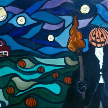 Painting titled "Halloween night" by Justin Myers, Original Artwork, Oil