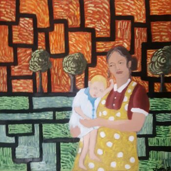 Картина под названием "Woman and child" - Justin Myers, Подлинное произведение искусства, Масло