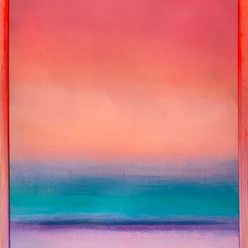 Painting titled "Peach and purple su…" by Justyna Janek, Original Artwork, Oil
