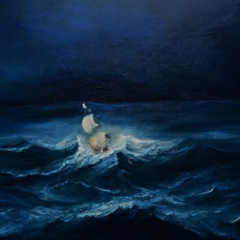 Painting titled "Sea..." by Justyna Kopania, Original Artwork, Oil Mounted on Wood Stretcher frame