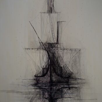 Rysunek zatytułowany „Mist 05” autorstwa Justyna Kopania, Oryginalna praca, Długopis Zamontowany na Drewniana rama noszy