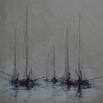 Disegno intitolato "Boats 04" da Justyna Kopania, Opera d'arte originale, Matita