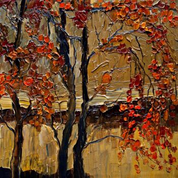Painting titled "Autumn 01" by Justyna Kopania, Original Artwork, Oil Mounted on Wood Stretcher frame
