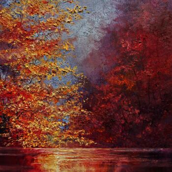 Painting titled "River 07" by Justyna Kopania, Original Artwork, Oil Mounted on Wood Stretcher frame