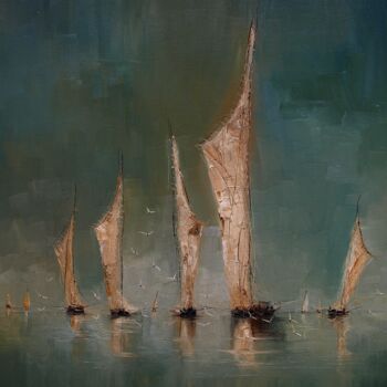 Painting titled "Boats 05" by Justyna Kopania, Original Artwork, Oil Mounted on artwork_cat.