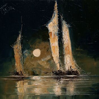 Pintura intitulada "Boats 09" por Justyna Kopania, Obras de arte originais, Óleo Montado em Armação em madeira