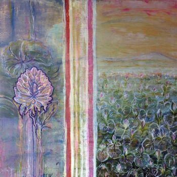 Malerei mit dem Titel "Water Lilies in Asia" von Jutta Jung, Original-Kunstwerk, Acryl Auf Keilrahmen aus Holz montiert