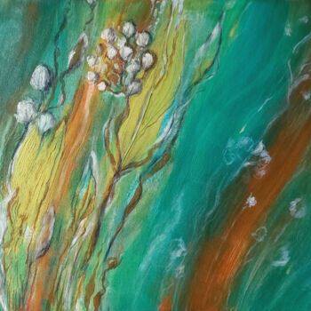 「Blumen im Fluss」というタイトルの絵画 Jutta Jungによって, オリジナルのアートワーク, アクリル ウッドストレッチャーフレームにマウント