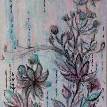 Malerei mit dem Titel ""Schwarze Blumen"" von Jutta Jung, Original-Kunstwerk, Acryl