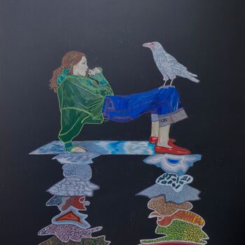 Schilderij getiteld "The white raven" door Jutta-Maria Offzarek, Origineel Kunstwerk, Conté