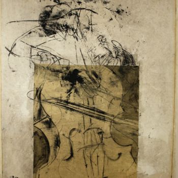 Ζωγραφική με τίτλο "Klangbogen" από Jutta Irion, Αυθεντικά έργα τέχνης, Κολάζ Τοποθετήθηκε στο Ξύλινο φορείο σκελετό