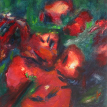 Schilderij getiteld "Fleurs rouges" door Geneviève Juttens-Lambilotte, Origineel Kunstwerk, Olie