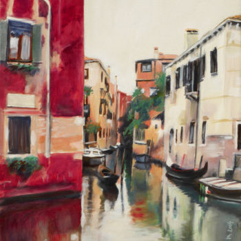 Painting titled "Venise, maison rouge" by Philippe Juttens, Original Artwork, Oil