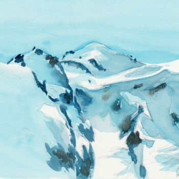 Peinture intitulée "Mont-Blanc bleuté" par Philippe Juttens, Œuvre d'art originale, Aquarelle