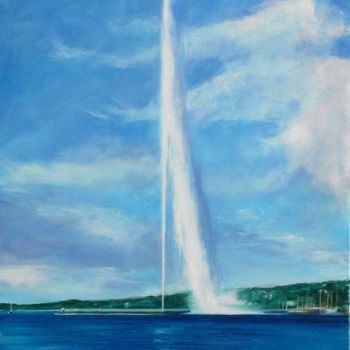 Painting titled "Genève, jet ambianc…" by Philippe Juttens, Original Artwork, Oil