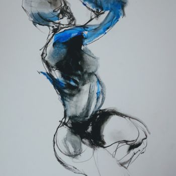 Peinture intitulée "Sirène bleue" par Jean Yves Delalande, Œuvre d'art originale, Gouache