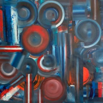 Картина под названием "Merge of red and bl…" - Khrystyna Kozyuk, Подлинное произведение искусства, Масло