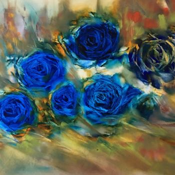 Ζωγραφική με τίτλο "Blue roses lll" από Khrystyna Kozyuk, Αυθεντικά έργα τέχνης, Λάδι