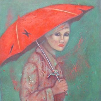 Картина под названием "Le parapluie rouge" - K-Let, Подлинное произведение искусства