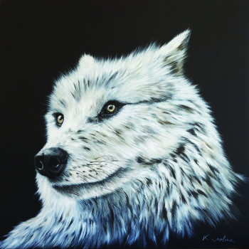 Peinture intitulée "Loup - "Il y a comm…" par K-Roline, Œuvre d'art originale, Acrylique Monté sur Châssis en bois