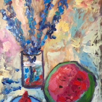 Картина под названием "Пестрый арбуз" - Ксения Шер/Kseniya Scher, Подлинное произведение искусства, Масло Установлен на Дере…