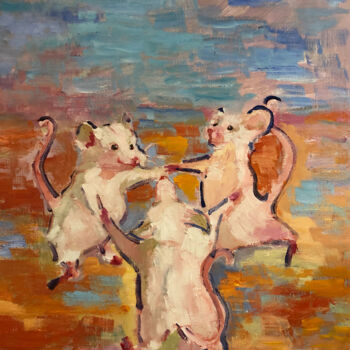 Картина под названием "Танцующие мыши" - Ксения Шер/Kseniya Scher, Подлинное произведение искусства, Масло Установлен на Дер…