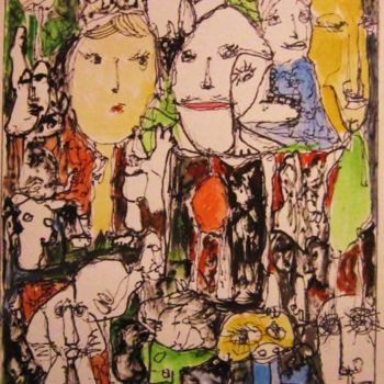 Painting titled "Personnages Variati…" by Artiste Kabian, Original Artwork