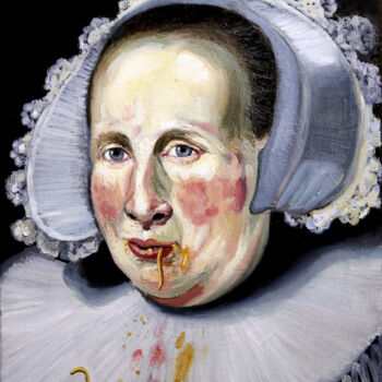 Painting titled "Lady (pastiche Remb…" by Kacper Piskorowski, Original Artwork, Oil Mounted on Wood Stretcher frame