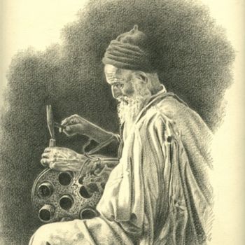 Drawing titled "le vieux dinandier" by Chafik Kadi, Original Artwork