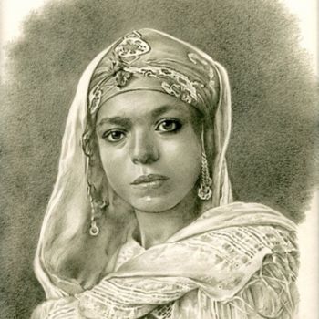 Dessin intitulée "Aïcha" par Chafik Kadi, Œuvre d'art originale