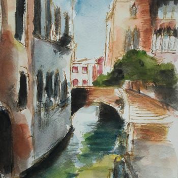 Pittura intitolato "Le petit pont - mot…" da Djilali Kadid, Opera d'arte originale, Acquarello