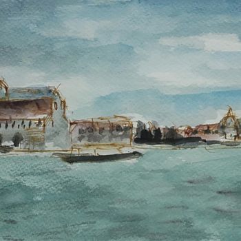 Schilderij getiteld "Vue de Venise" door Djilali Kadid, Origineel Kunstwerk, Aquarel
