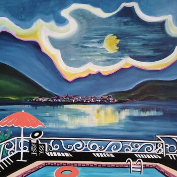 Peinture intitulée "Vue sur le Lac de C…" par Kaël, Œuvre d'art originale, Acrylique Monté sur Châssis en bois