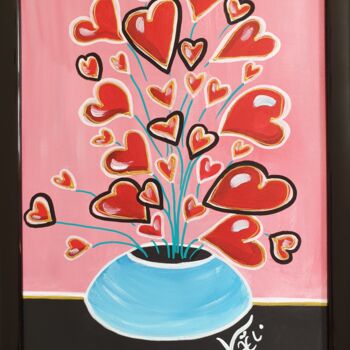 Peinture intitulée "Petits cœurs devien…" par Kaël, Œuvre d'art originale, Acrylique Monté sur Panneau de bois