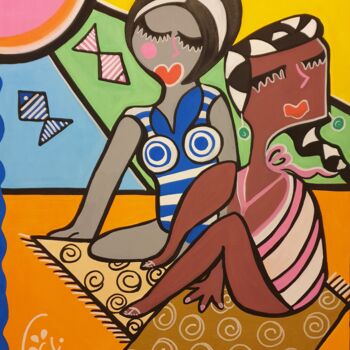 Peinture intitulée "Copines à la plage" par Kaël, Œuvre d'art originale, Acrylique Monté sur Châssis en bois