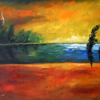 Картина под названием "Красный пейзаж" - Каха Хинвели, Подлинное произведение искусства, Масло