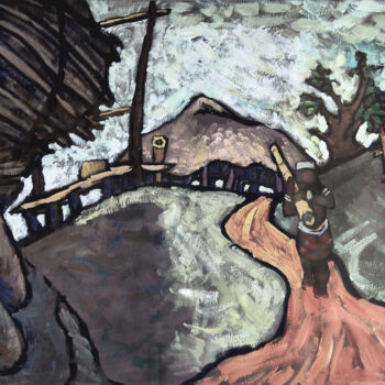 Ζωγραφική με τίτλο "西盟佤山系列-抬水" από 凯 邓, Αυθεντικά έργα τέχνης, Γκουάς