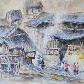Peinture intitulée "古镇系列-凤凰小镇" par Kai Deng, Œuvre d'art originale, Acrylique