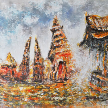 Pintura intitulada "旅行系列-巴厘岛神庙" por Kai Deng, Obras de arte originais, Acrílico